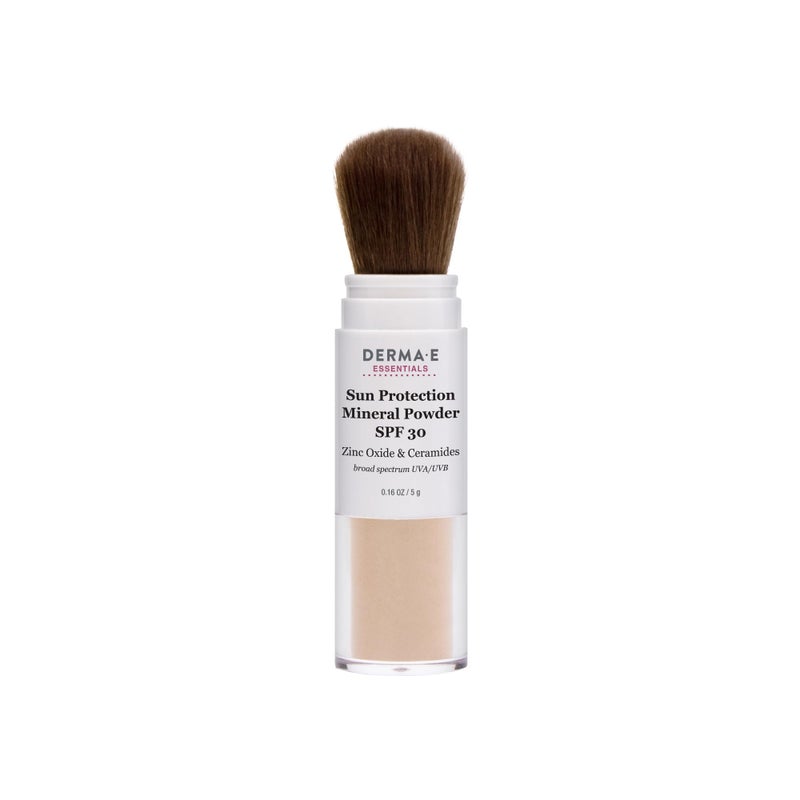 DERMA E Mineral Sunscreen for Face SPF 30 Brush On Sun Protection Mineral Powder Sunscreen 016 Oz Mattifying Zinc Oxide  Ceramides Sets Makeup Controls Oil Translucent Finish All Skin Tones